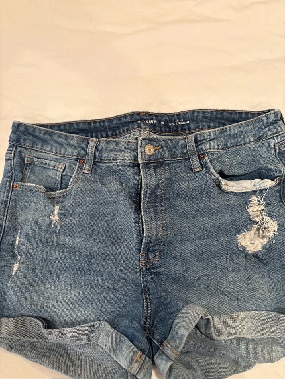 Old Navy Distressed Blue High Rise OG Straight Denim Shorts 16